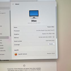 (1) 2017 Apple iMac with Intel Core i5
