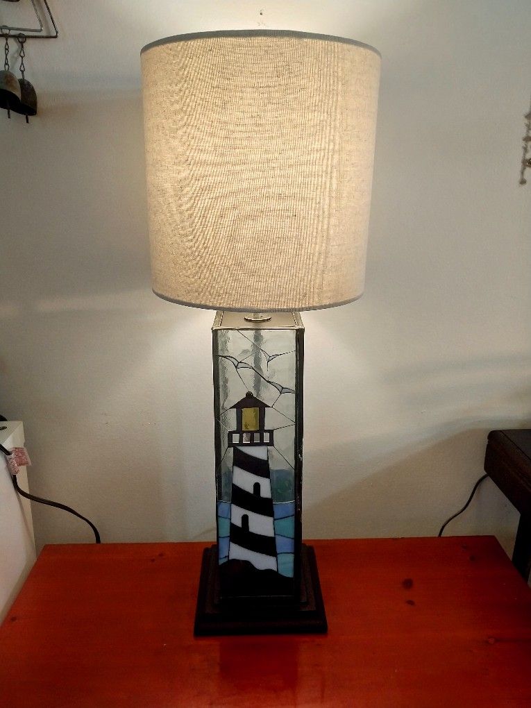 Rare-Vintage Handmade ,Stained Glass Lighthouse/Nautical Lamp
