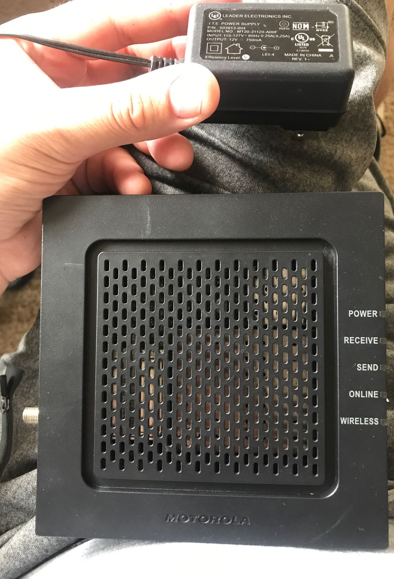 Motorola cable modem/router, used it with Xfinity and works really well, no issues with it at all it is in used condition hence the reason I am only