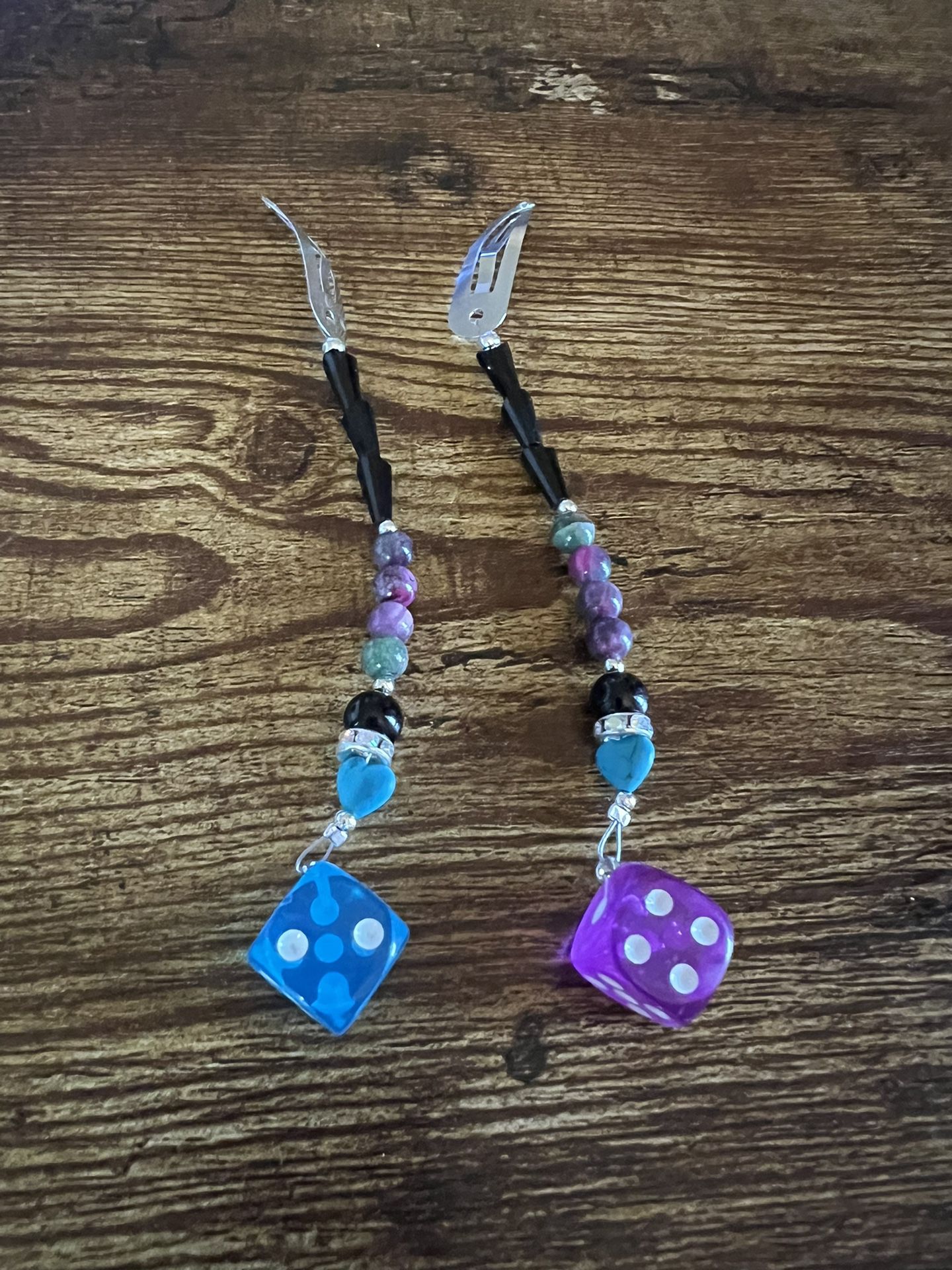 Silver Hair Clips With Beads And Dice Charms 