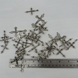 Lot Of Silver Plated Pewter Crosses, Crucifix 