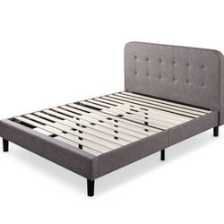 Brand New Melodey Grey Queen Upholstered Platform Bed Frame