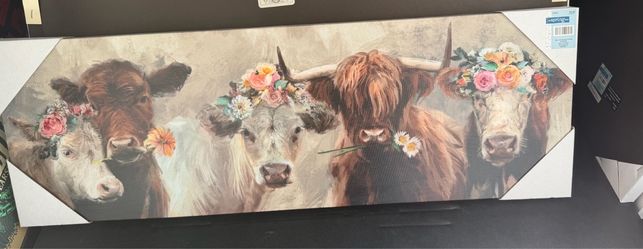 Flower Crown Cows Canvas Wall Decor