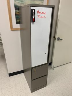 Steelcase File cabinet with detachable white dry erase board