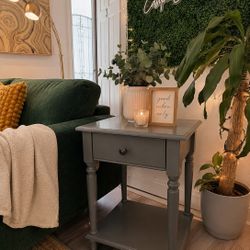 Beautiful Gray Wood Side Table with Drawer