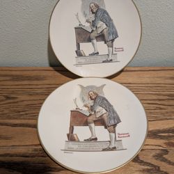 2 Vintage Gorham Norman Rockwell Ben Franklin 1976 Bicentennial Plate. Fine China made indianapolis, indiana