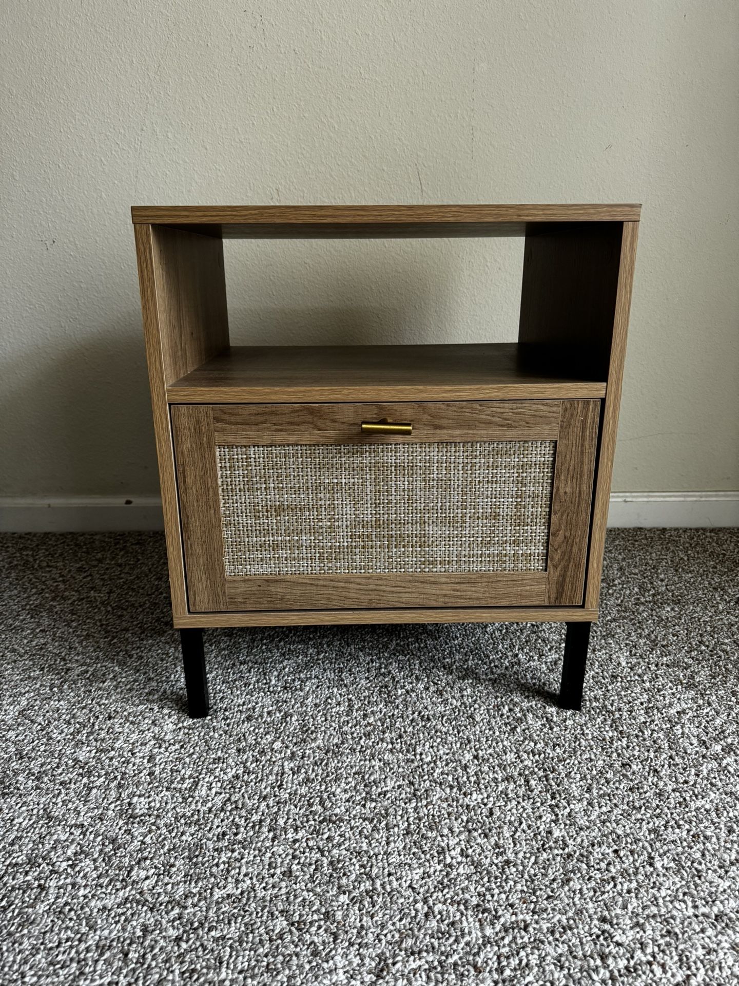 Boho Rattan Nightstand End Table With Drawers
