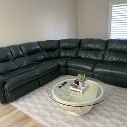 Emerald Green Leather Sectional w/ Recliners & Sleeper