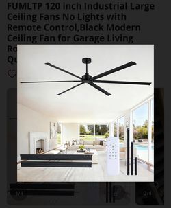 FUMLTP 120-Inch Black Industrial Ceiling Fan with Remote