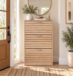 Brown Wood Grain Shoe Storage Cabinet