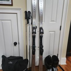 Skis Poles Bindings and Boots with Carrying Case