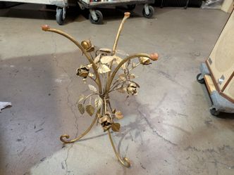 Mid Century Modern Hans Kogl Tole Style Gilded Floral Rose End Table