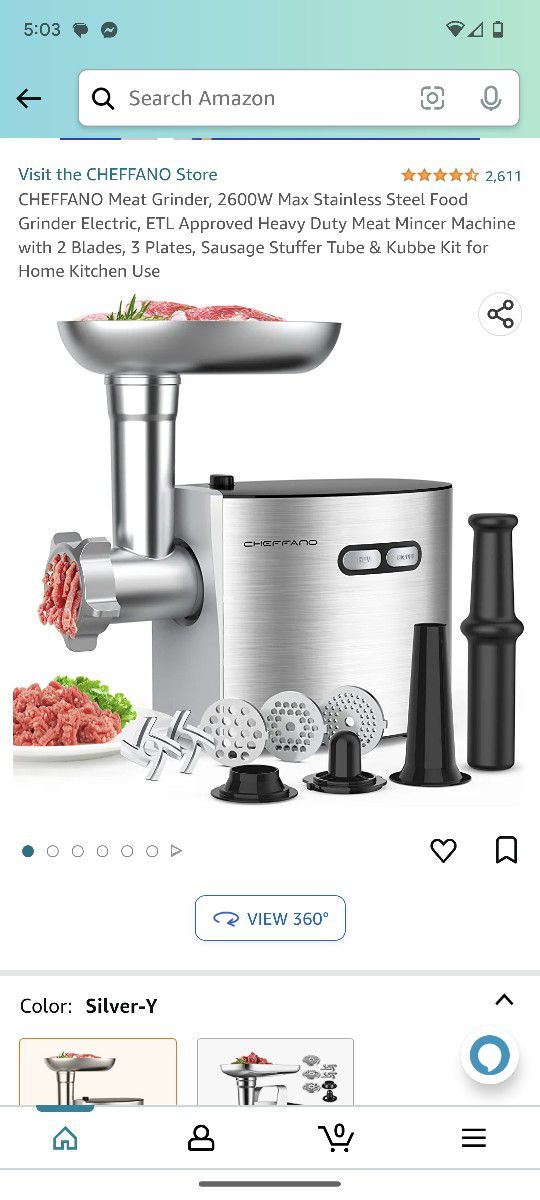 CHEFFANO Meat Grinder, 2600W Max Stainless Steel Meat Grinder Electric, ETL  Approved Heavy Duty Meat Mincer Machine with 2 Blades, 3 Plates, Sausage