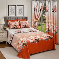 Floral Bedding Set with Curtains 8 pieces