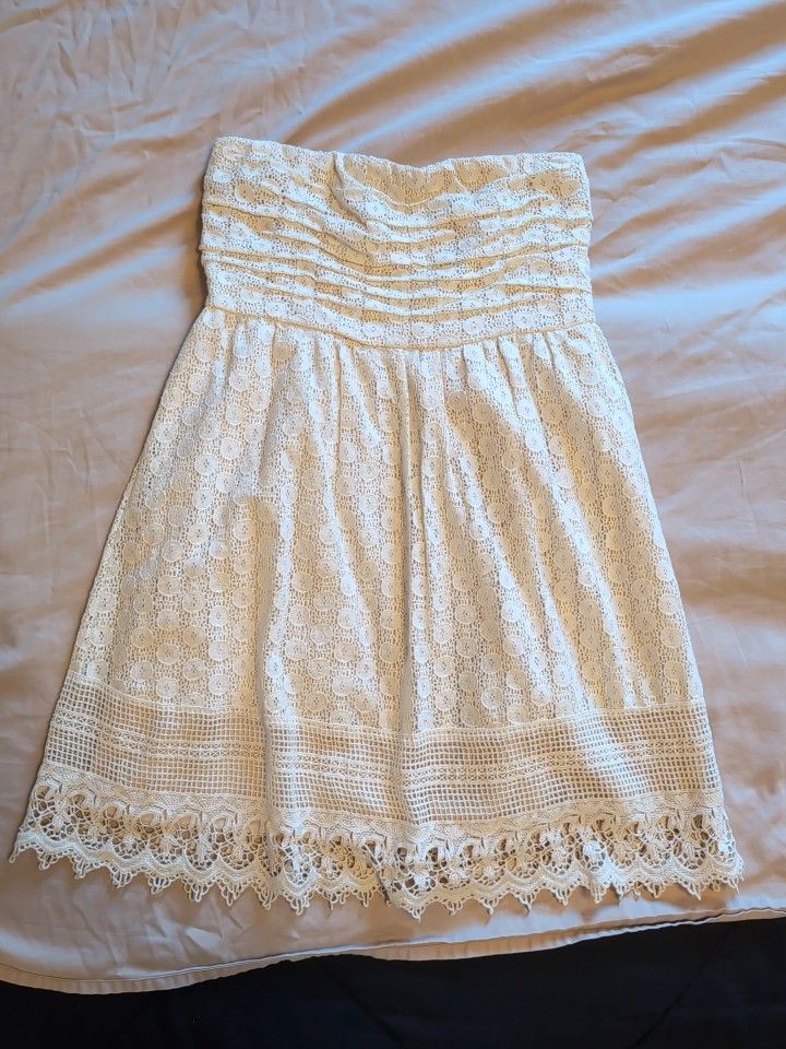 Wet Seal Vintage Cream Strapless Crochet Mini Dress, Medium, Sexy, Cowgirl,Bride, Summer