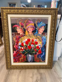 Painting of Three Women with Flowers by Otto Aguiar