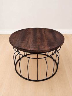 Round Wood & Iron Coffee Table