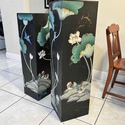 Pair Of Vintage Chinese Wood Pedestal Stands- 42”H 38.5”H
