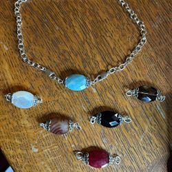 Sterling Silver 15” Chain With 6  Semi Precious Stones  