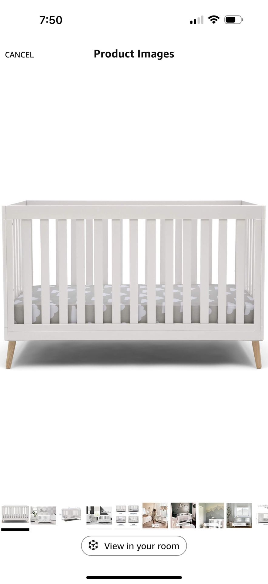 Delta Children Essex 4-in-1 Convertible Baby Crib, Bianca White with Natural Legs