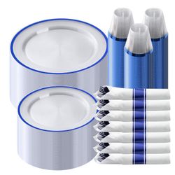 350 Piece Dark Blue Plastic Dinnerware Set for Party