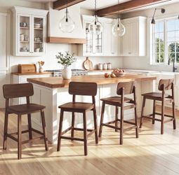 4X Walnut color 24” solid wood barstools