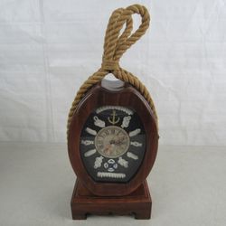 Vintage Wooden Nautical Replica Ship Pulley Clock With Key Compartment


