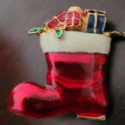Red and White Santa Boot Brooch