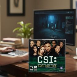 CSI: Crime Scene Investigation Dark Motives (PC CD-ROM 2004) Ubisoft Interactive. This image depicts a vintage 2004 CSI: Crime Scene Investigation- Da