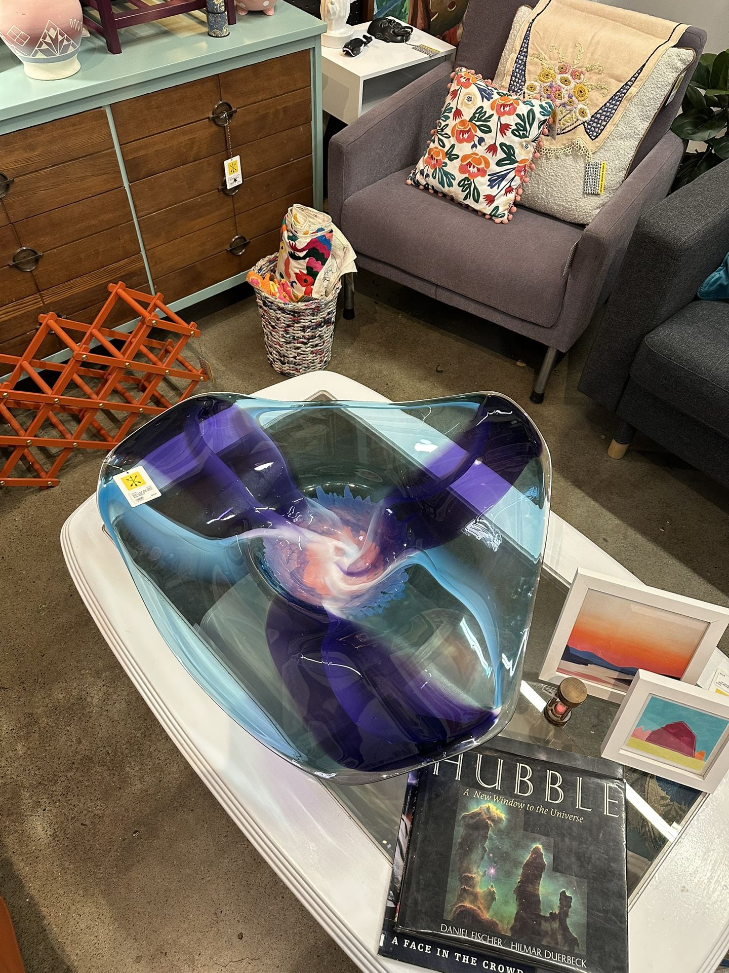 Extra Large Blue White Pink Purple Glass Bowl Plate Display / ARX2XQ