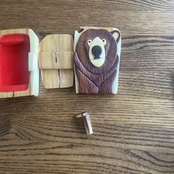 VTG Handcrafted Wooden Animal Bear Shape Secret Jewerly Puzzle Box