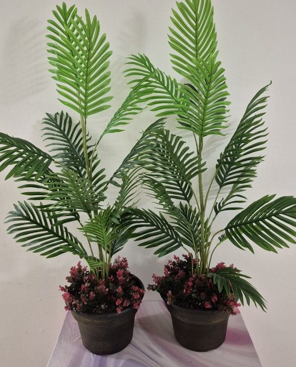 PAIR of 4' Faux Palms in Dragon Blood Stone / 11" Planters @ Lasting Creations
