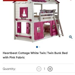 Heartbeat Cottage White Twin/Twin Bunk Bed with Pink Fabric

