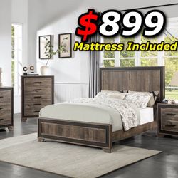 4pcs King Size Bedroom Set w. Mattress Included 