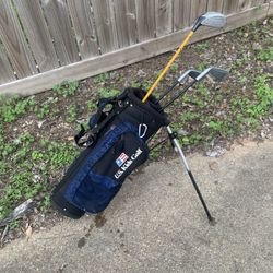 Kids Golf Clubs, Stand Bag And Push Cart