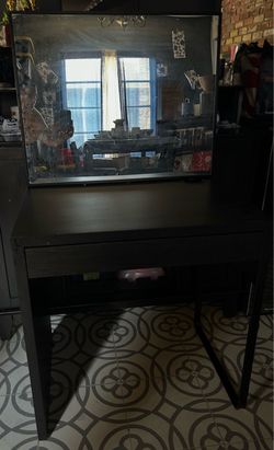 Mirror and small little desk you could use it as a vanity