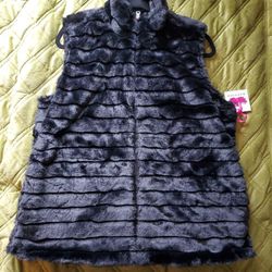 Women Black Faux Fur Vest Jacket Coat