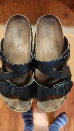 Womens Black Leather Strap Sandals Size 10