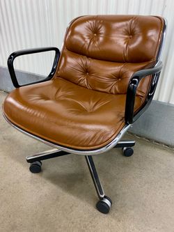 Vintage 1970’s full grain cognac leather executive desk chair by Charles pollock for knoll
