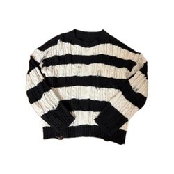 distressed black and white sweater