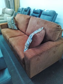 New! Sofa Bed In Orange Fabric, QUEEN Size. NEW .