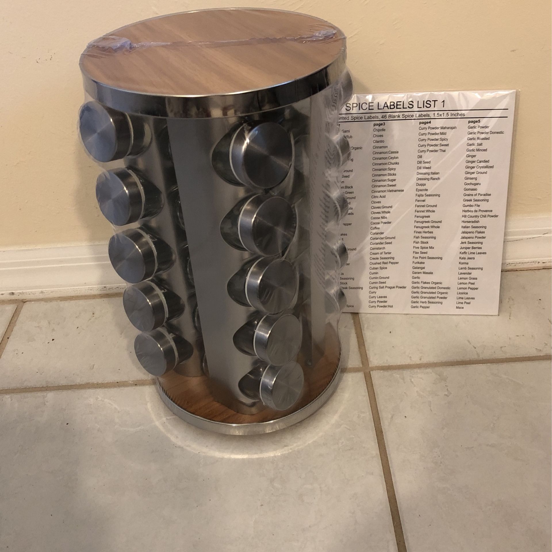 Spice Rack. Brand New/labels For Spice Jars
