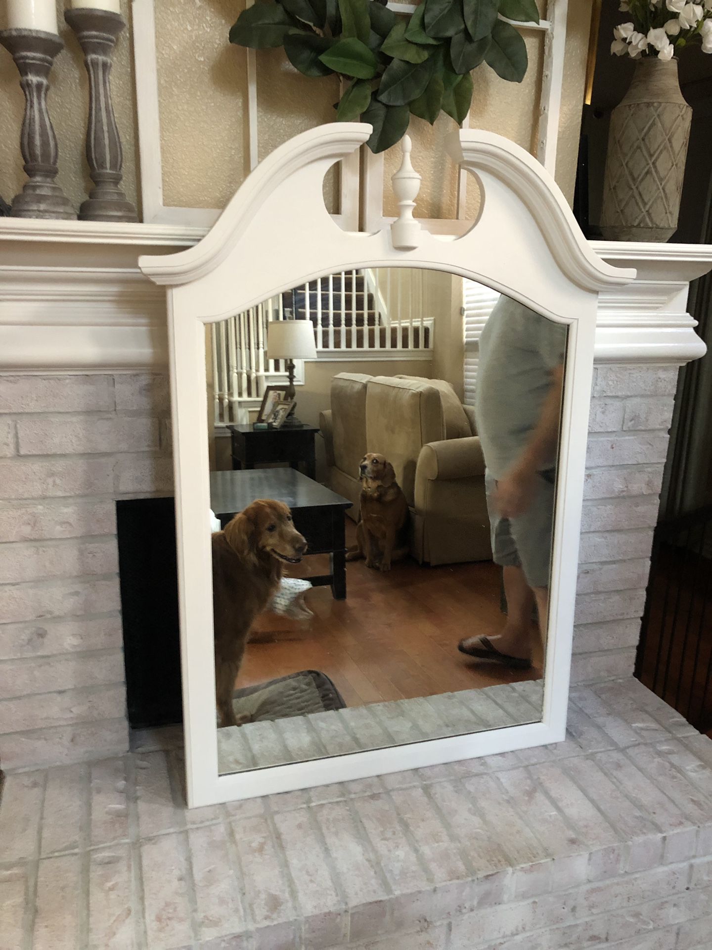 White Antique solid wood mirror