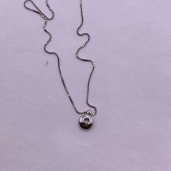 14K White Gold Box Chain with Diamond Charm