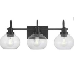 Halyn 23 in. 3-Light Matte Black Bathroom Vanity Light with Clear Glass Shades
