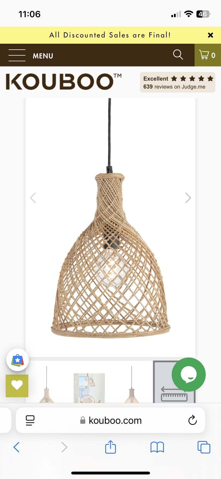 Kouboo Wicker bottle Neck Pendant Light Fixtures