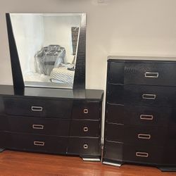 Elegant Black Bedroom Furniture Set- 1 Dresser with Mirror, 1 Tall Dresser, 1 Nightstand (and 1 Detachable Nightstand Mirror)