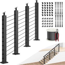 BLIKA Complete Set 36" Stair Railing Post Kit(Post 35"x2"x2"), Black 25-35° Angle Drilled Line Post, Invisible Cable Railing System Kit Include 4Pack