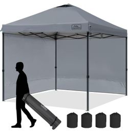 10x10 Pop Up Canopy Tent with 2 Sidewalls, Beach Tent - Easy Outdoor Sun Shade for Events, Parties, Camping - Gazebo with 4 Weight Bags & Carry Bag.（G