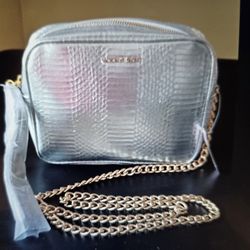 NEW Victoria Secret Tassel Metallic Silver Crossbody Bag